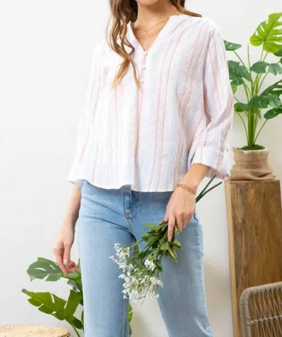 Blu Pepper Striped V-neck Top In Coral In White