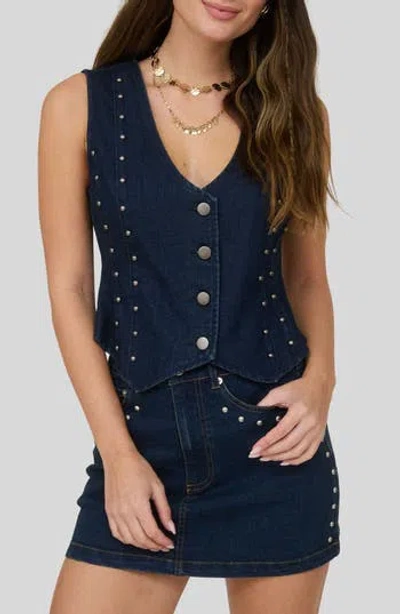 Blu Pepper Studded Button Front Vest In Blue