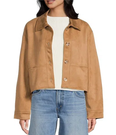 Blu Pepper Suede Button Down Cropped Jacket In Camel In Brown
