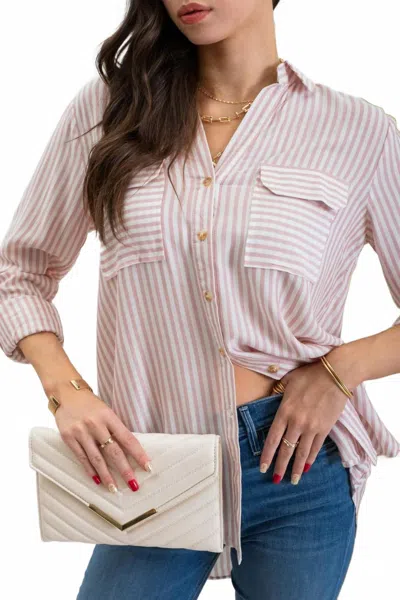 Blu Pepper Summer Striped Button Up Top In Mauve In Pink