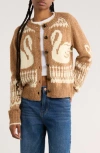 Blu Pepper Swan Button Cardigan In Brown
