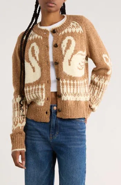 Blu Pepper Swan Button Cardigan In Brown