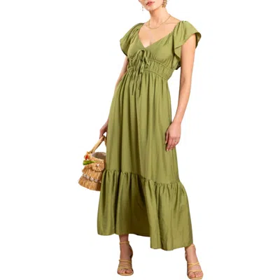 Blu Pepper Sweatheart Neck Shirred Maxi Dress In Light Kiwi