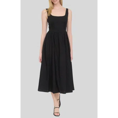 Blu Pepper Swiss Dot Corset Midi Dress In Black