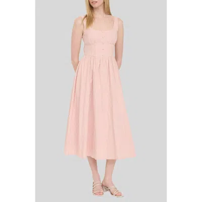 Blu Pepper Swiss Dot Corset Midi Dress In Pink