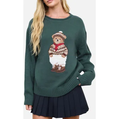 Blu Pepper Teddy Bear Cotton Blend Sweater In Green