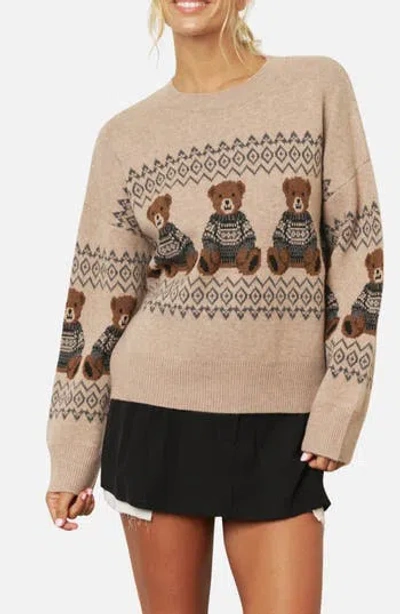 Blu Pepper Teddy Bear Crewneck Sweater In Khaki