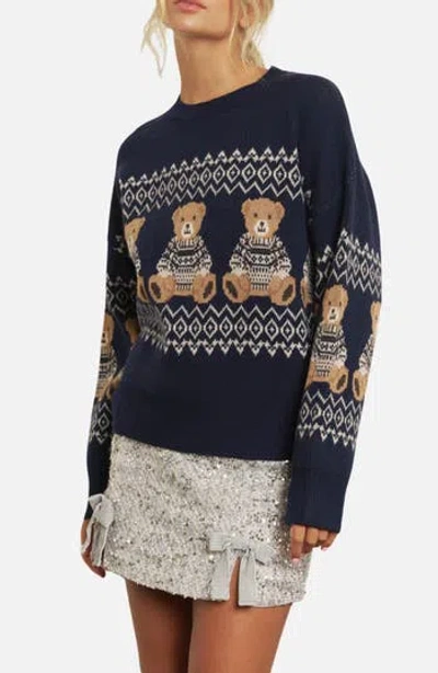 Blu Pepper Teddy Bear Crewneck Sweater In Navy