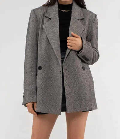 Blu Pepper Tessa Tweed Style Long Line Blazer In Gray In Grey