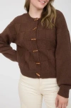 Blu Pepper Textured Oblong Button Cardigan In Brown