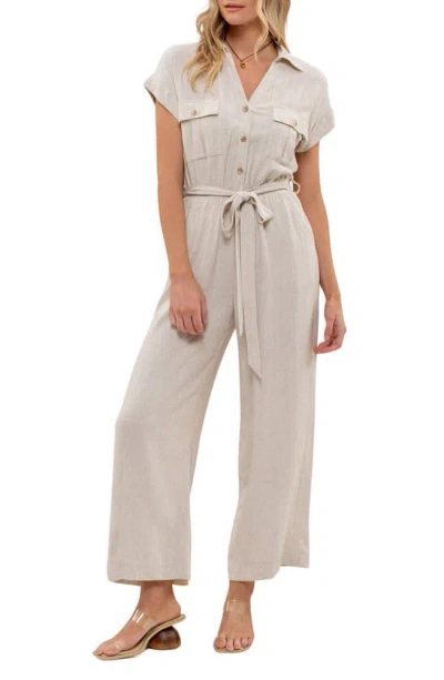 Blu Pepper Tie Belt Jumpsuit In Neutral