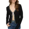 Blu Pepper Tie Bow Crop Cardigan In Black