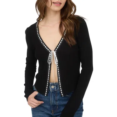 Blu Pepper Tie Bow Crop Cardigan In Black