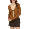Blu Pepper Tie Bow Crop Cardigan In Brown