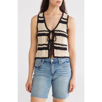 Blu Pepper Tie Front Open Knit Top In Natural