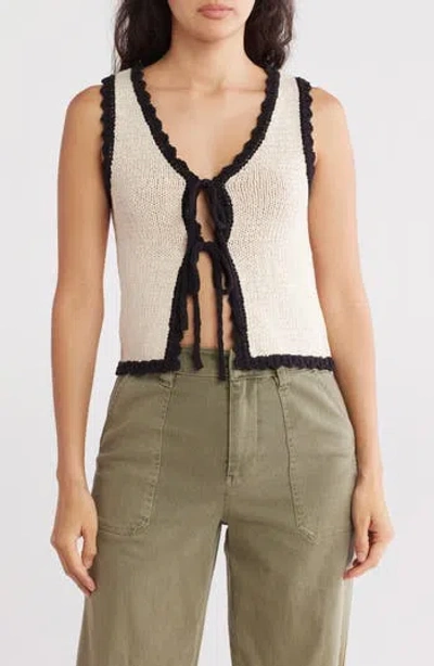 Blu Pepper Tie Front Sleeveless Knit Top In Natural