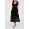 Blu Pepper Tie Shoulder Lace Midi Dress In Black