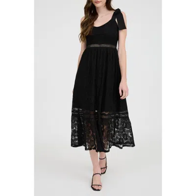 Blu Pepper Tie Shoulder Lace Midi Dress In Black