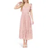 Blu Pepper Tie Shoulder Lace Midi Dress In Dusty Pink