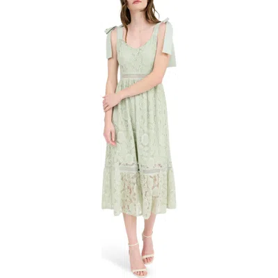 Blu Pepper Tie Shoulder Lace Midi Dress In Light Sage