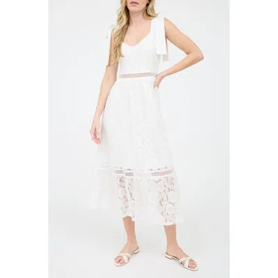 Blu Pepper Tie Shoulder Lace Midi Dress In Off White