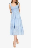 Blu Pepper Tie Shoulder Smocked Midi Sundress In Light Blue