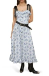 Blu Pepper Tie Strap Ruffle Midi Dress In Multi