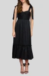 Blu Pepper Tie Strap Tiered Midi Dress In Black
