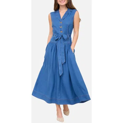 Blu Pepper Tie Waist Denim Dress In Blue