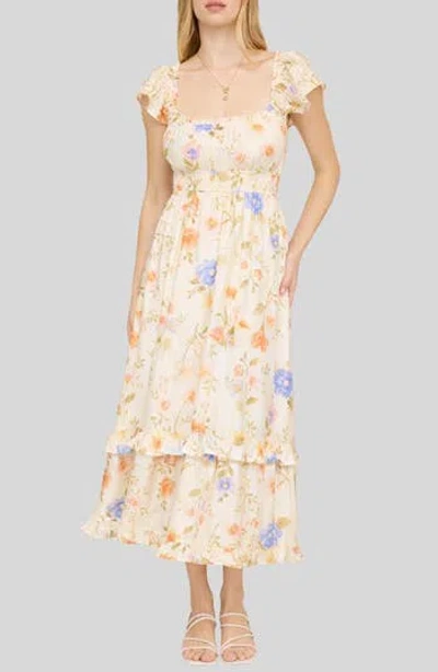 Blu Pepper Tiered Floral Midi Dress In Multi