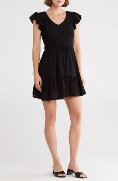 Blu Pepper Tiered Minidress In Black