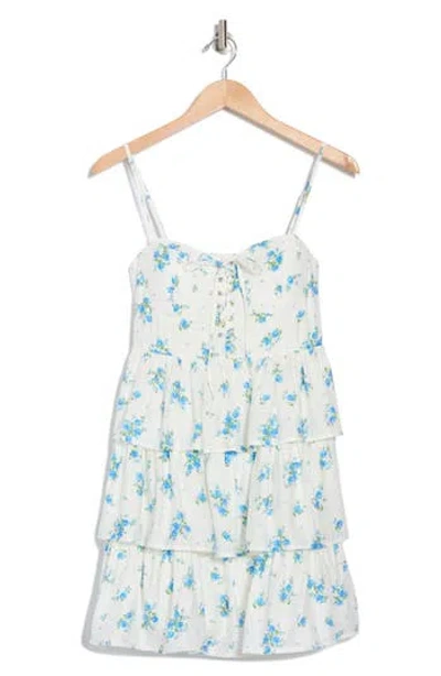Blu Pepper Tiered Minidress In Blue Multi