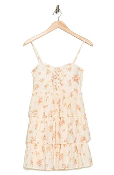 Blu Pepper Tiered Minidress In Coral Multi