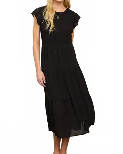 Blu Pepper Tiered Smocked Short Sleeve Midi Dress In Black