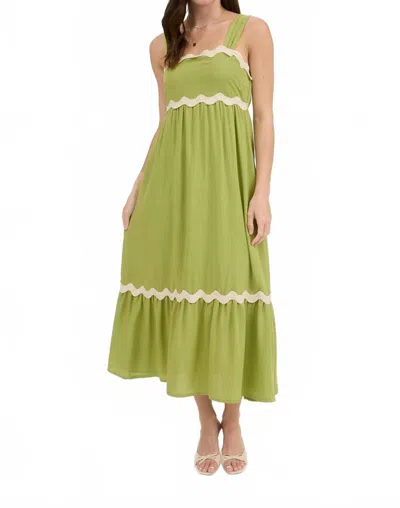 Blu Pepper Trim And Ruffled Bottom Midi Dress In Green