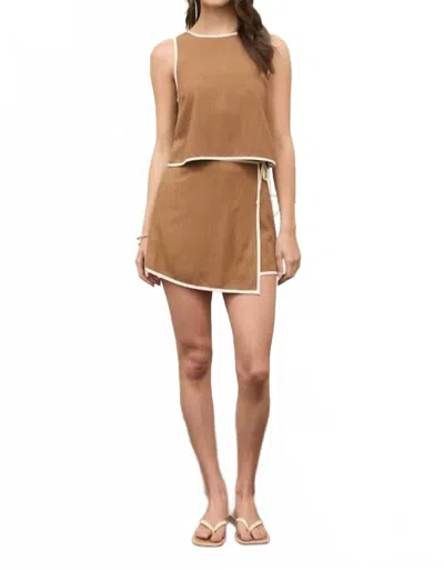 Blu Pepper Trim Linen Skort Set In Cocoa In Brown
