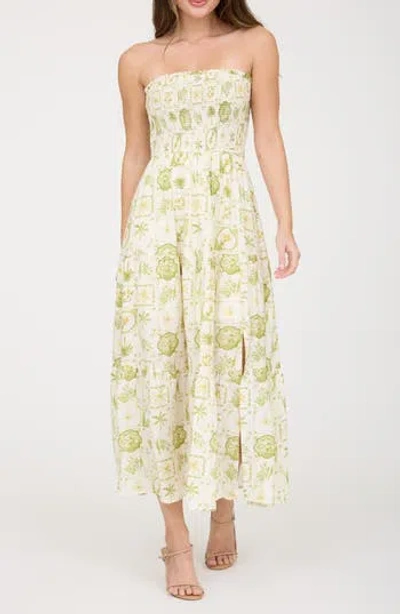 Blu Pepper Tropical Print Strapless Midi Sundress In Multi