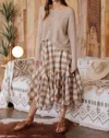 Blu Pepper Unmatched Plaid Ruffle Midi Skirt In Khaki