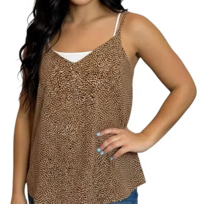 Blu Pepper V-neck Dot Cami Top In Brown