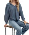 Blu Pepper V Neck Knit Top In Dusty Teal In Multi