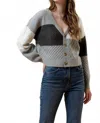 Blu Pepper V-neck Patchwork Cable Knit Cardigan In Charcoal Multi In Gray