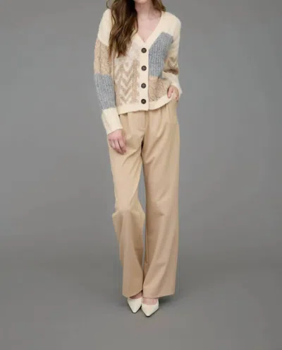 Blu Pepper V Neck Patchwork Cardigan In Cream Multi In Beige