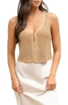 Blu Pepper V-neck Ribbed Tank In Tan