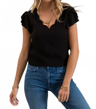 Blu Pepper V-neck Scallop Top In Black