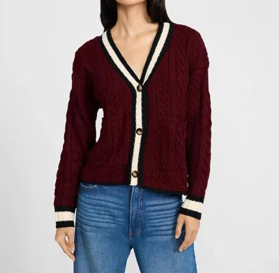 Blu Pepper Varsity Cable Knit Cardigan In Burgundy In Brown