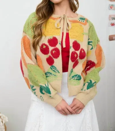 Blu Pepper Veggie Sweater Cardigan In Green Multi