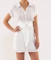 Blu Pepper Waist Tie Button Down Mini Dress In White In White