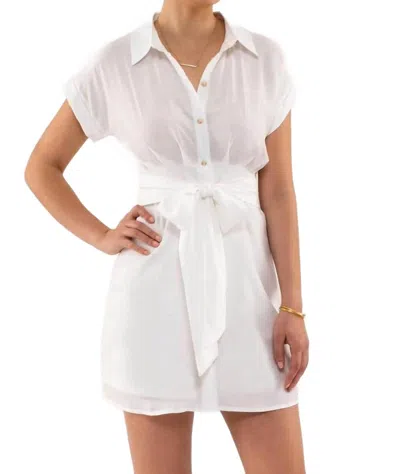Blu Pepper Waist Tie Button Down Mini Dress In White