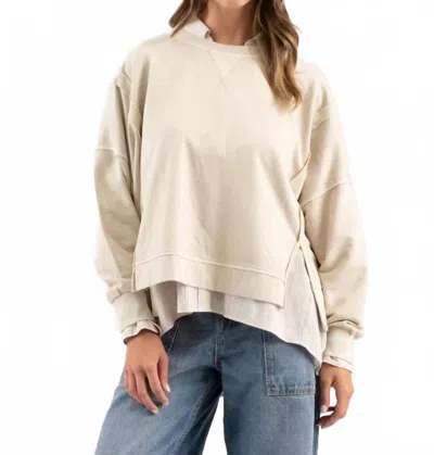 Blu Pepper Washed Extended Shoulder Knit Top In Oatmeal In Neutral