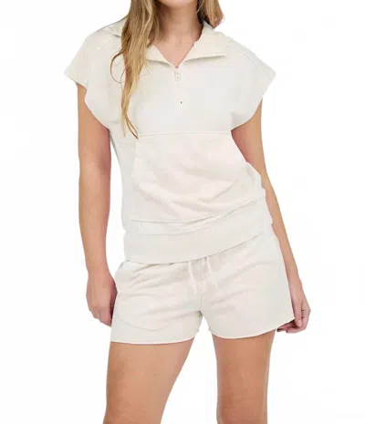 Blu Pepper Washed Hooded Top & Shorts Set In Ivory In Neutral